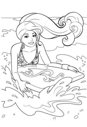 Yüzme boyama sayfası,  coloring page, Eğlenceli Barbie Yüzme, 