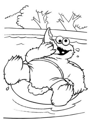 Yüzme boyama sayfası,  coloring page, Elmo Yüzme Havuzunda Yemek Yiyor, 