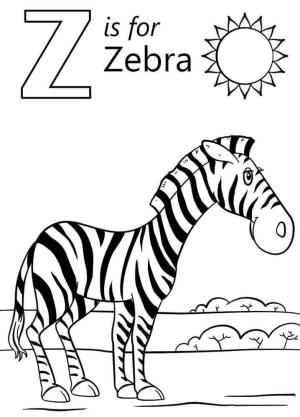 Z Harfi boyama sayfası,  coloring page, Güneş Ile Zebra Harfi Z, 