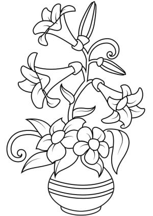 Zambak boyama sayfası,  coloring page, Vazoda Zambak, 