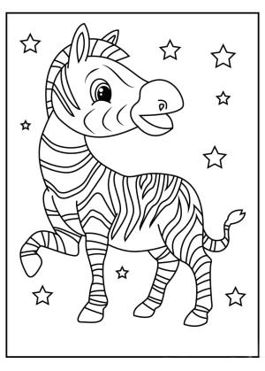 Zebra boyama sayfası, Zebra coloring page, Zebra Mutlu ve Yıldız, 