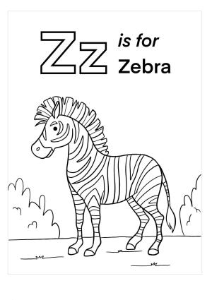 Zebra boyama sayfası, Zebra coloring page, Z Zebra içindir, 