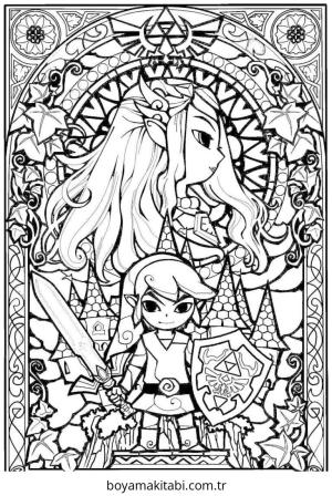 Zelda boyama sayfası – çizgi film temalı, basit çizim