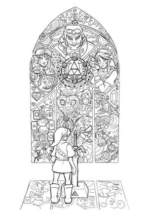 Zelda boyama sayfası,  coloring page, Link, Vitray Pencerenin Yanında Duruyor, 