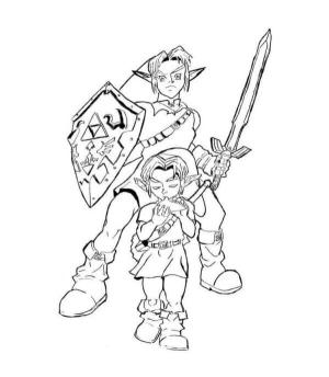 Zelda boyama sayfası,  coloring page, Yetişkin ve Deneyimli Bir Savaşçı Gençleri Korur, 