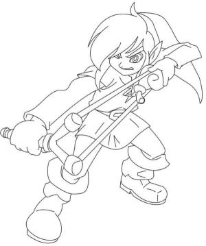 Zelda boyama sayfası,  coloring page, Uzaktan Savaş İçin Link Sapanını Kullanır, 