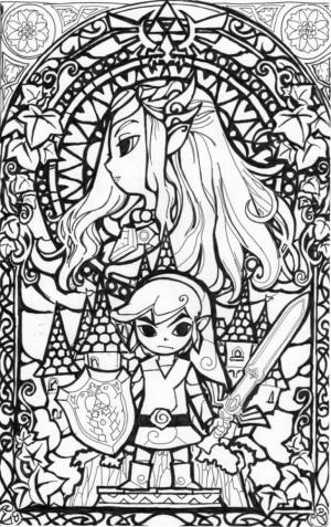 Zelda boyama sayfası,  coloring page, Bağlantı ve Prenses Zelda Mandala, 