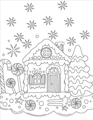 Zencefilli Kurabiye Evi boyama sayfası,  coloring page, Kar Taneleri ile Zencefilli Kurabiye Evi, 