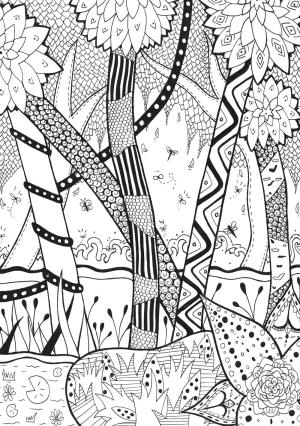 Zentangle boyama sayfası,  coloring page, Orman zentangle, 