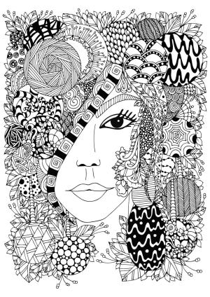 Zentangle boyama sayfası,  coloring page, Kadın zentangle, 