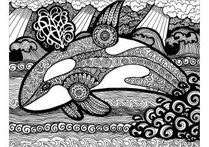 Zentangle boyama sayfası,  coloring page, Katil Balina zentangle, 