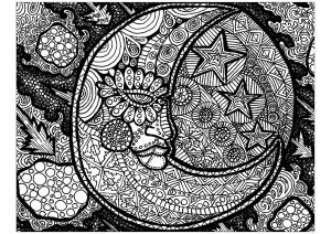 Zentangle boyama sayfası,  coloring page, Ay zentangle, 