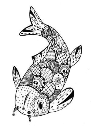 Zentangle boyama sayfası,  coloring page, Koi balığı zentangle, 