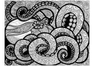 Zentangle boyama sayfası,  coloring page, Ahtapot zentangle, 