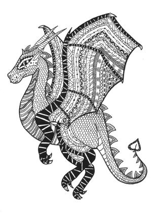 Zentangle boyama sayfası,  coloring page, Ejderha zentangle, 