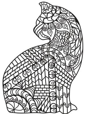 Zentangle boyama sayfası,  coloring page, Yazdırılabilir kedi zentangle, 