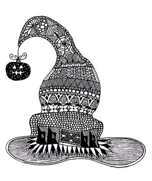 Zentangle boyama sayfası,  coloring page, Cadı şapkası zentangle, 