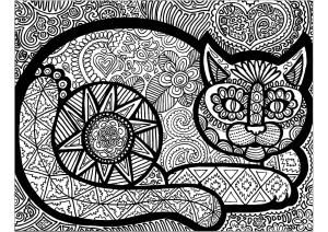 Zentangle boyama sayfası,  coloring page, Şaşırtıcı kedi zentangle, 