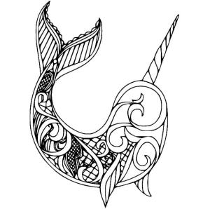 Zentangle boyama sayfası,  coloring page, Narwhal zentangle, 