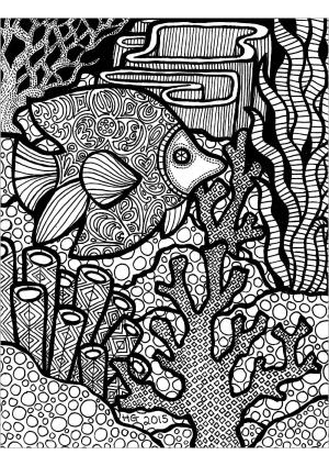 Zentangle boyama sayfası,  coloring page, Zentangle balığı, 