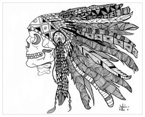 Zentangle boyama sayfası,  coloring page, Indian skull zentangle, 