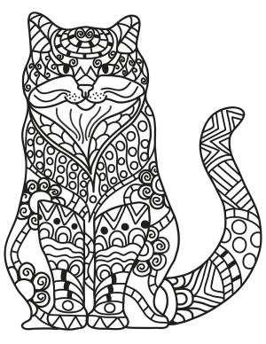 Zentangle boyama sayfası,  coloring page, Oturan kedi zentangle, 