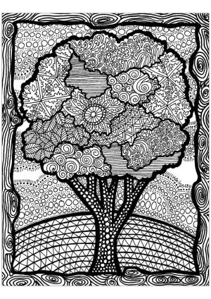 Zentangle boyama sayfası,  coloring page, Ağaç zentangle, 