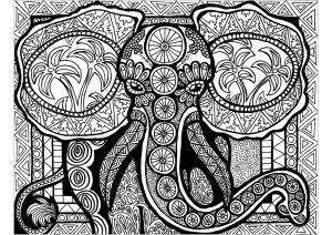 Zentangle boyama sayfası,  coloring page, Yazdırılabilir fil zentangle, 