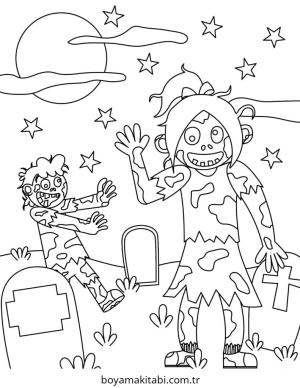 Zombi boyama sayfası – basit çizim, kolay boyama