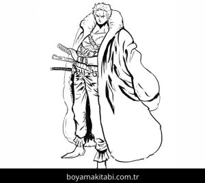 Roronoa Zoro boyama sayfası – çizgi film temalı, basit çizim