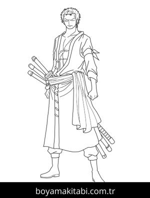 Roronoa Zoro boyama sayfası – keyifli zaman, renkli çizimler