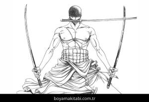 Roronoa Zoro boyama sayfası – kolay boyama, eğitici aktivite