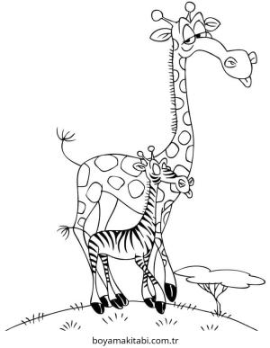 Zürafa boyama sayfası – kolay boyama, eğitici aktivite