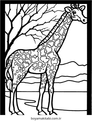 Zürafa boyama sayfası – PDF indir, sevimli karakter