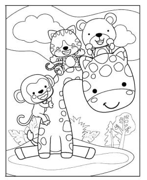 Zürafa boyama sayfası, Giraffes coloring page, Üç Hayvanlı Zürafa, 