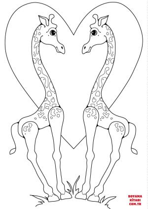 Zürafa boyama sayfası, Giraffes coloring page, , giraffes two giraffes in love 