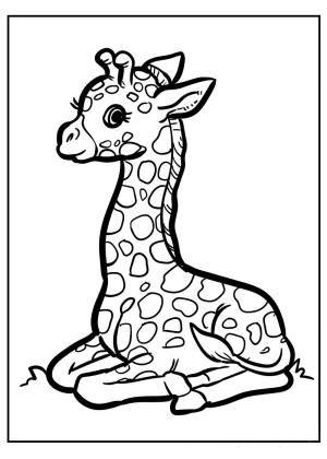 Zürafa boyama sayfası, Giraffes coloring page, Bebek Zürafa Oturuyor, 