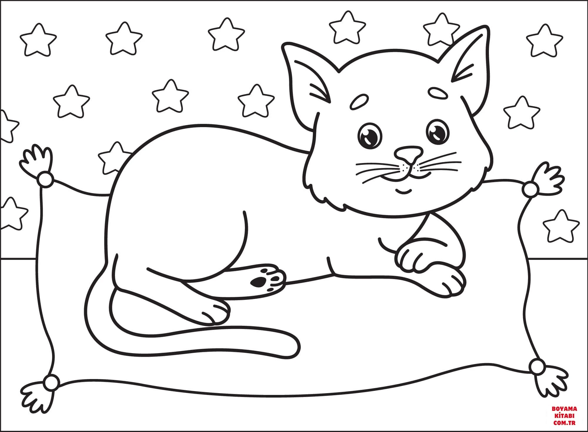 Kedi boyama sayfası – çizgi film temalı, basit çizim