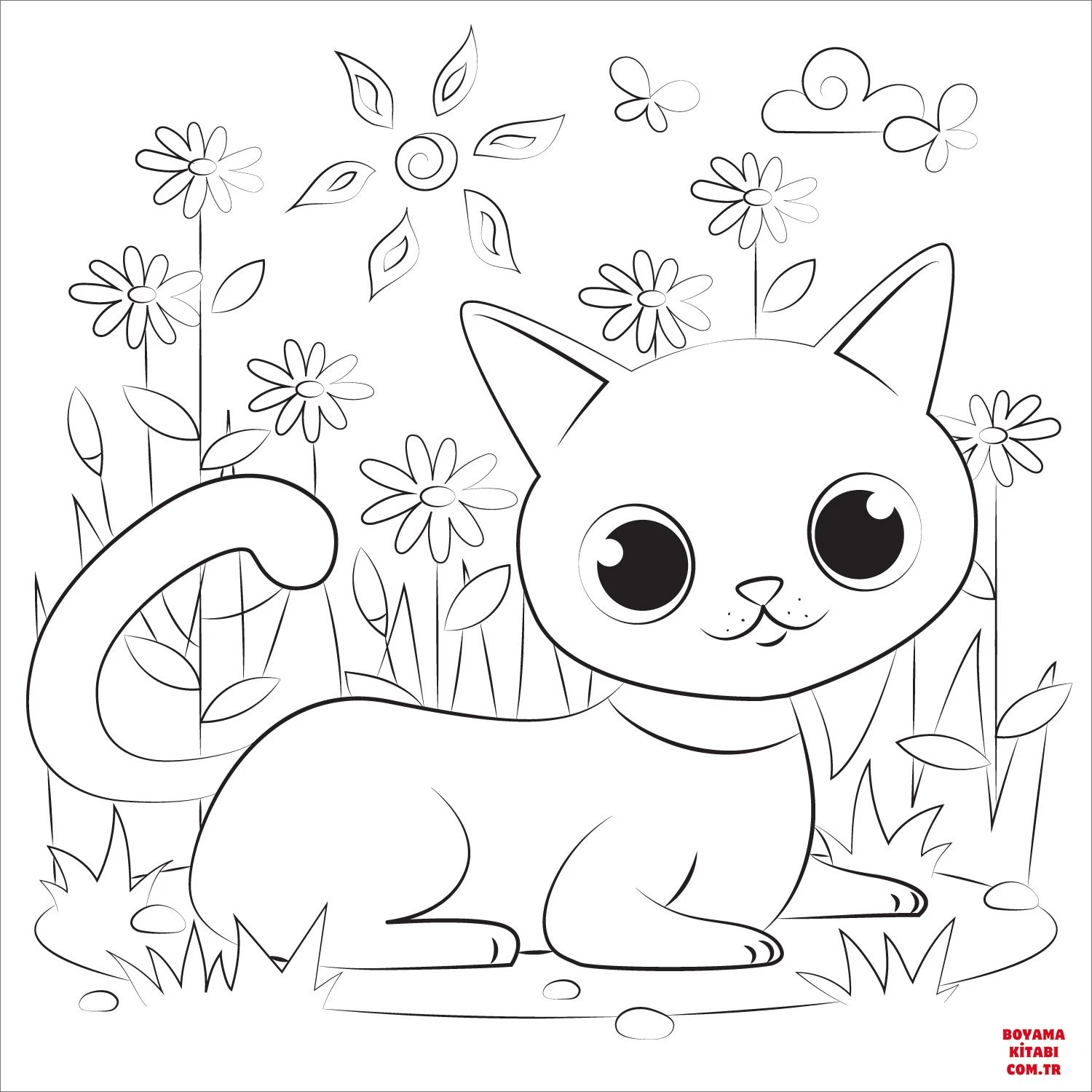 Kedi boyama sayfası – evde etkinlik, ücretsiz yazdır