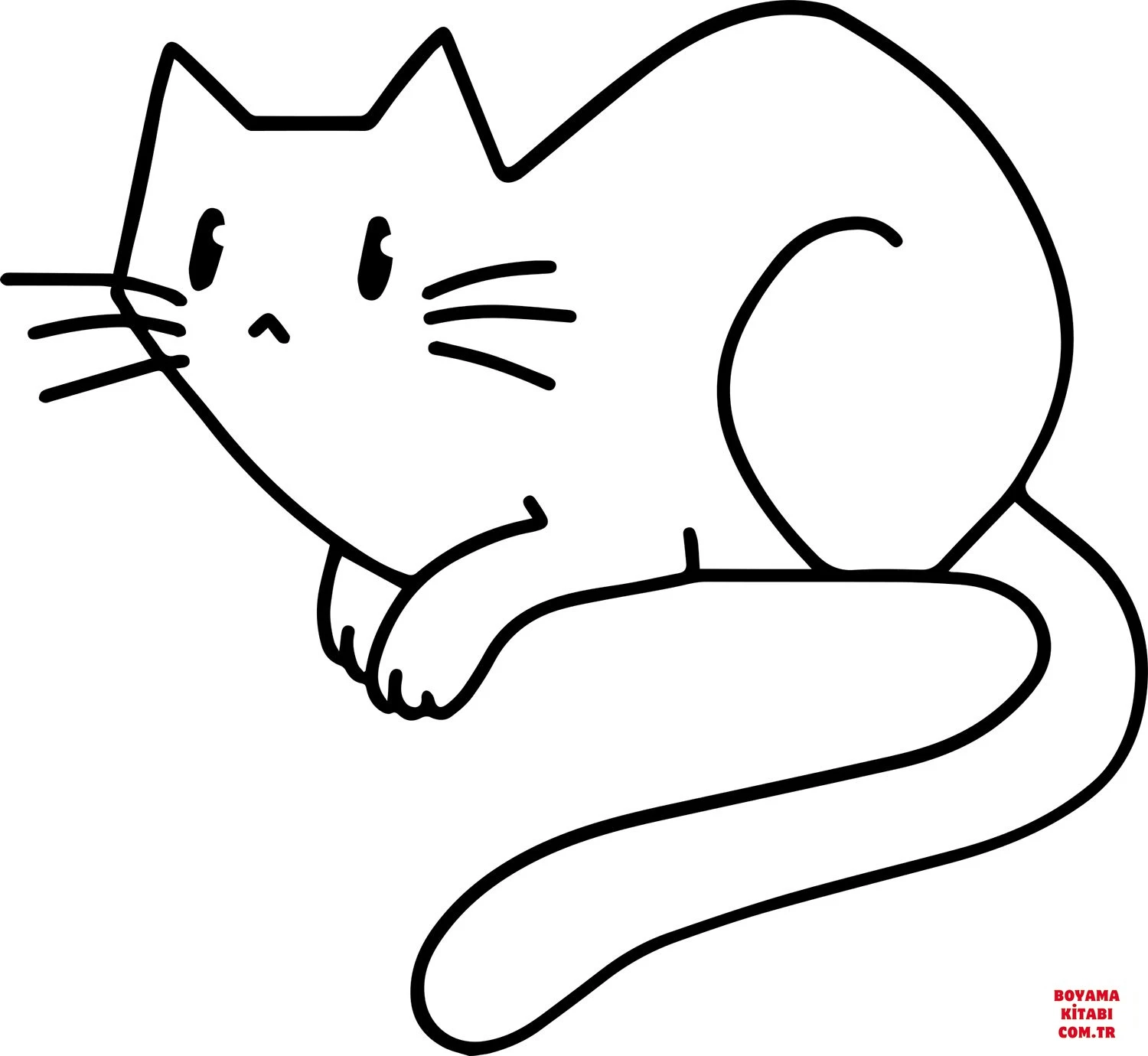 Kedi boyama sayfası – çizgi film temalı, basit çizim