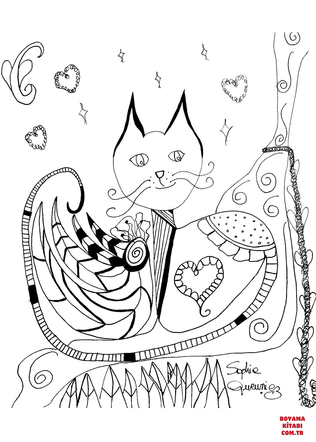 Kedi boyama sayfası – basit çizim, kolay boyama
