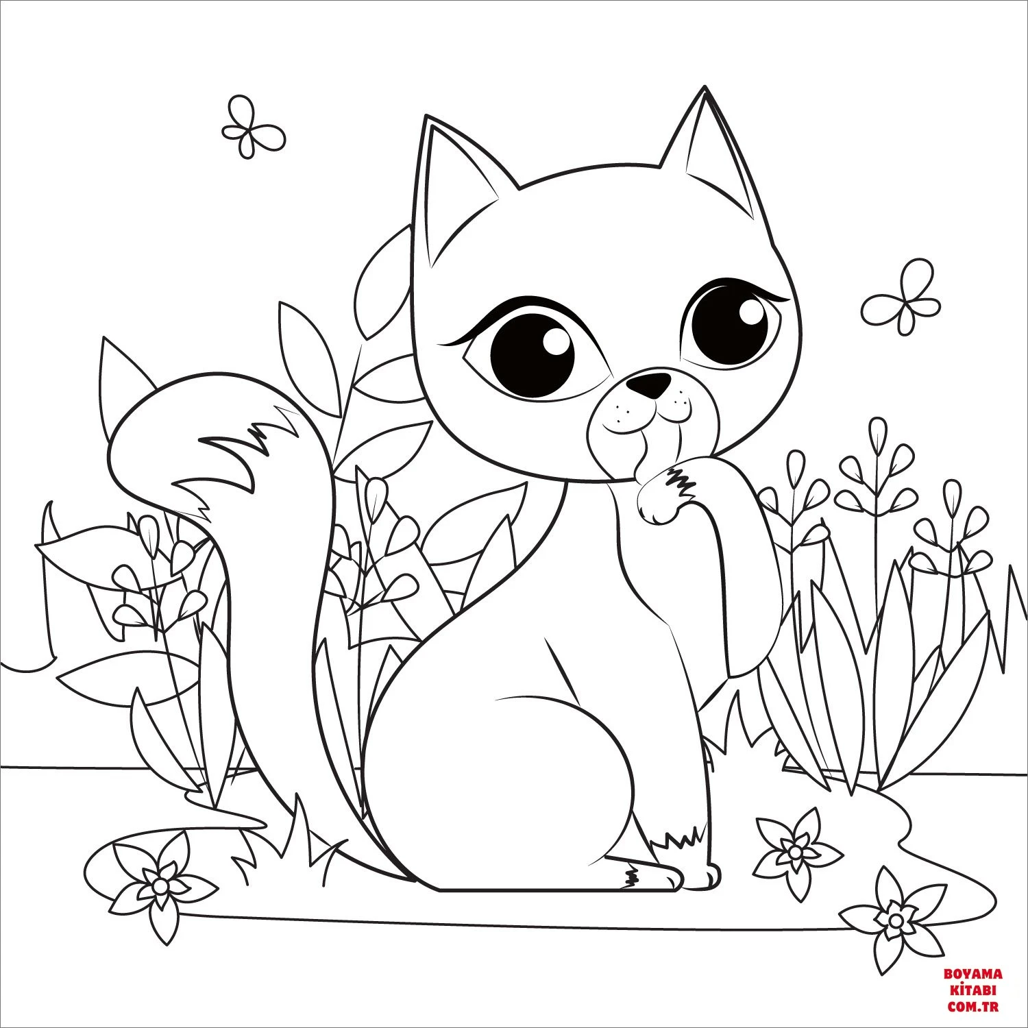 Kedi boyama sayfası – kolay boyama, eğitici aktivite