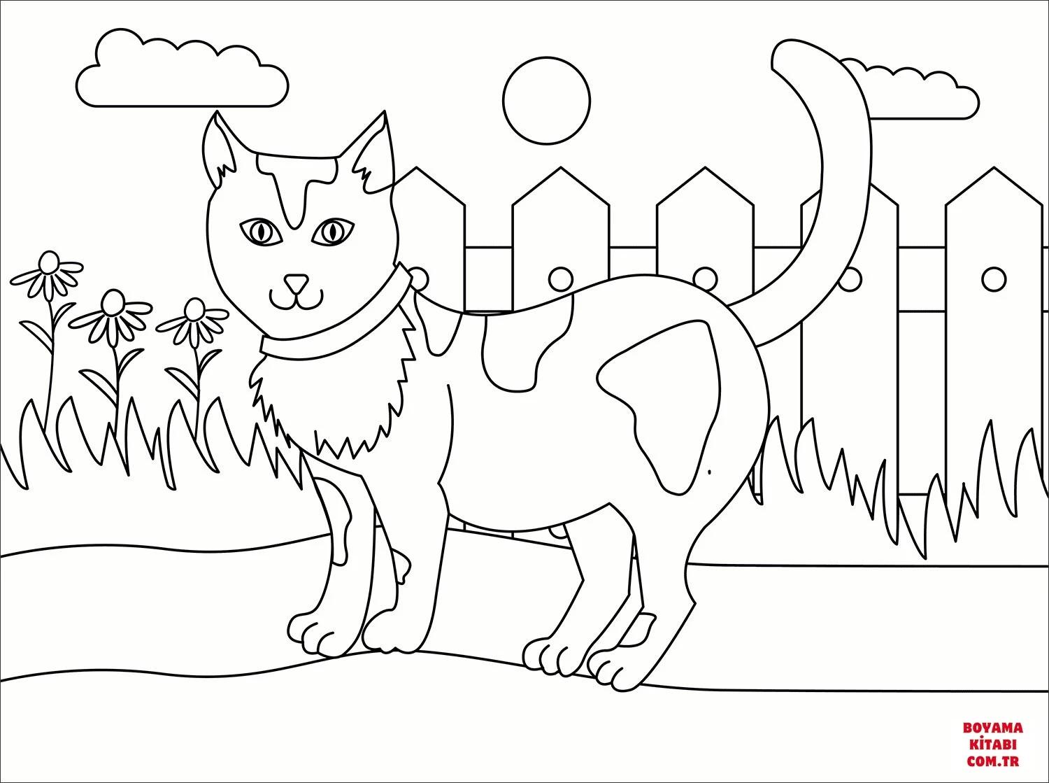 Kedi boyama sayfası – eğlenceli etkinlik, el becerilerini geliştirir