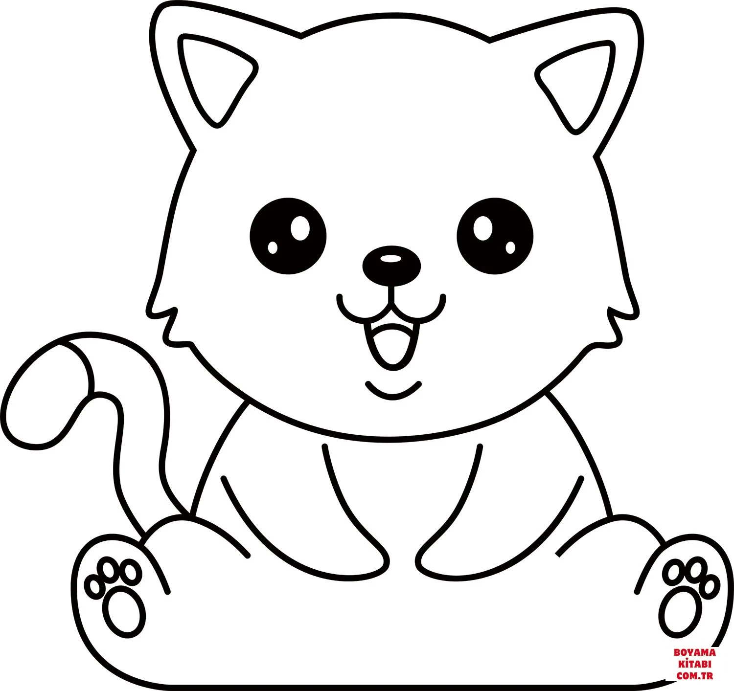 Kedi boyama sayfası – çizgi film temalı, basit çizim