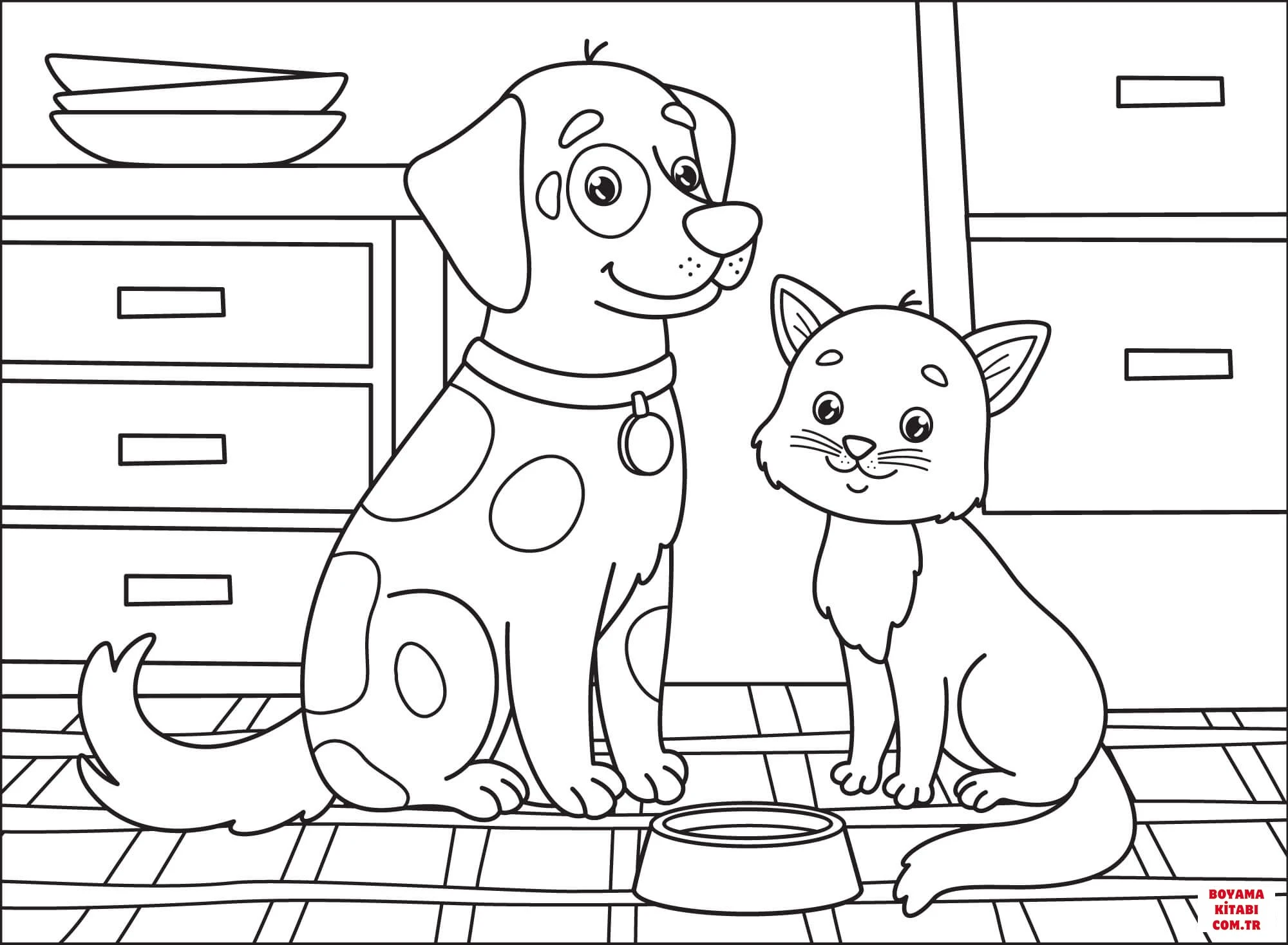 Kedi boyama sayfası – çocuklar için, çizgi film temalı