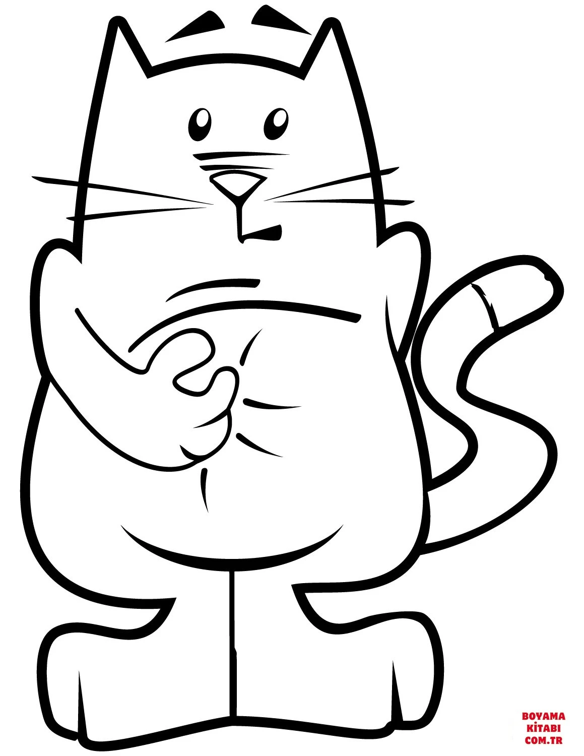 Kedi boyama sayfası – çizgi film temalı, basit çizim