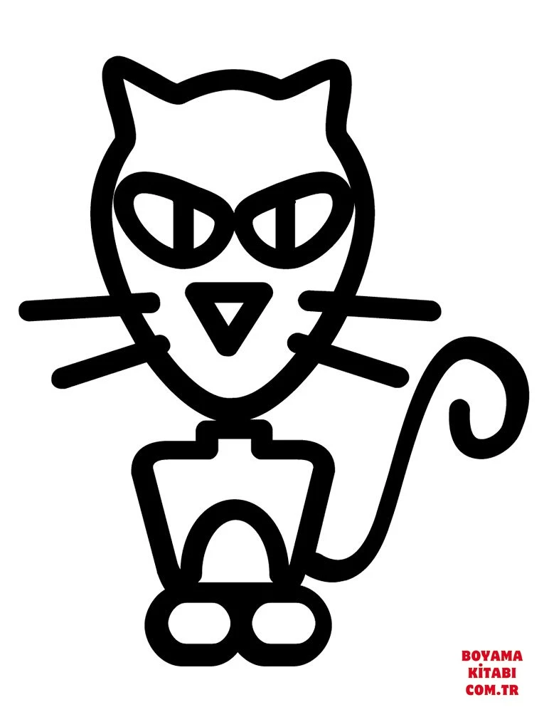 Kedi boyama sayfası – çizgi film temalı, basit çizim