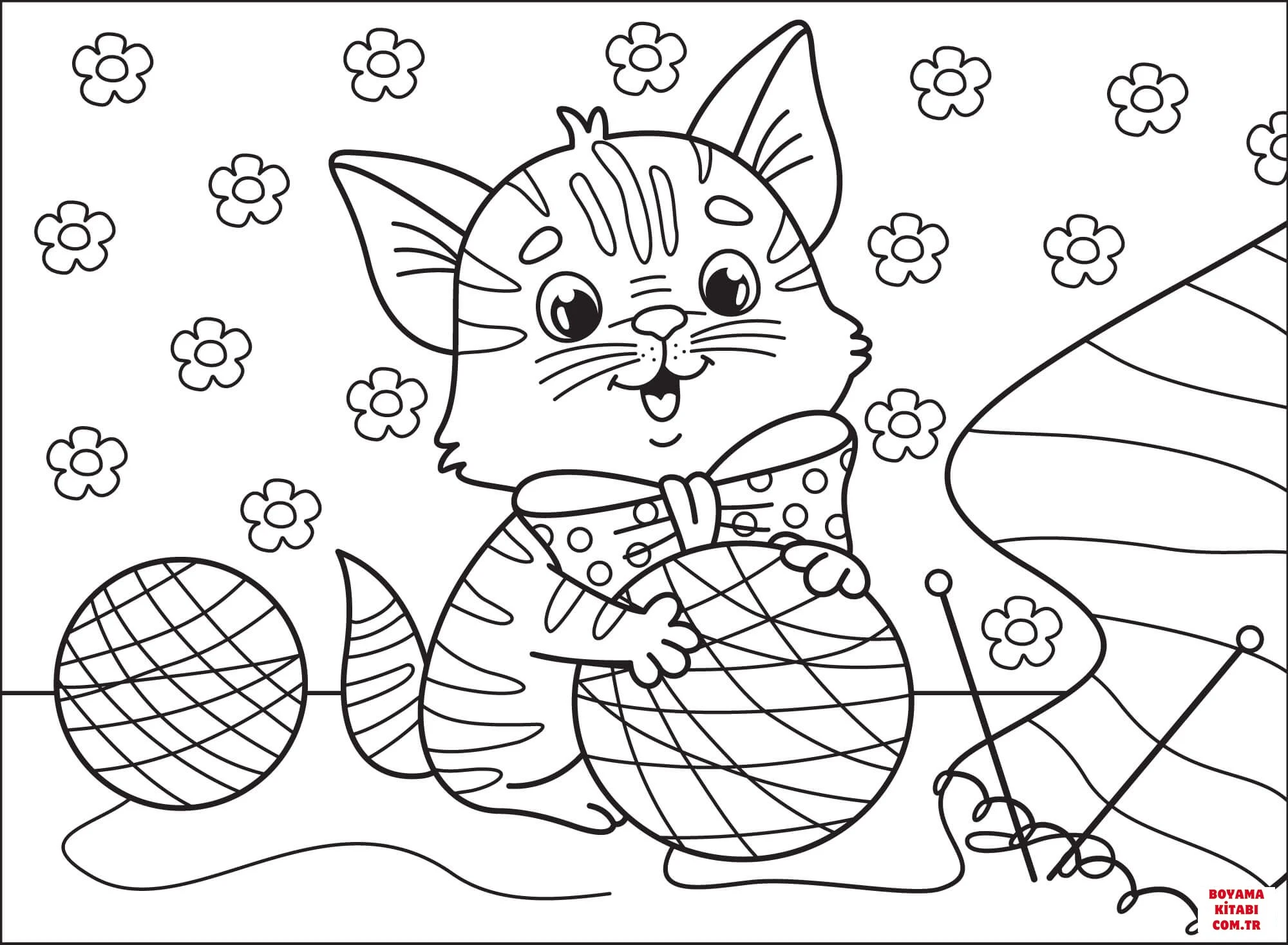 Kedi boyama sayfası – çizgi film temalı, basit çizim