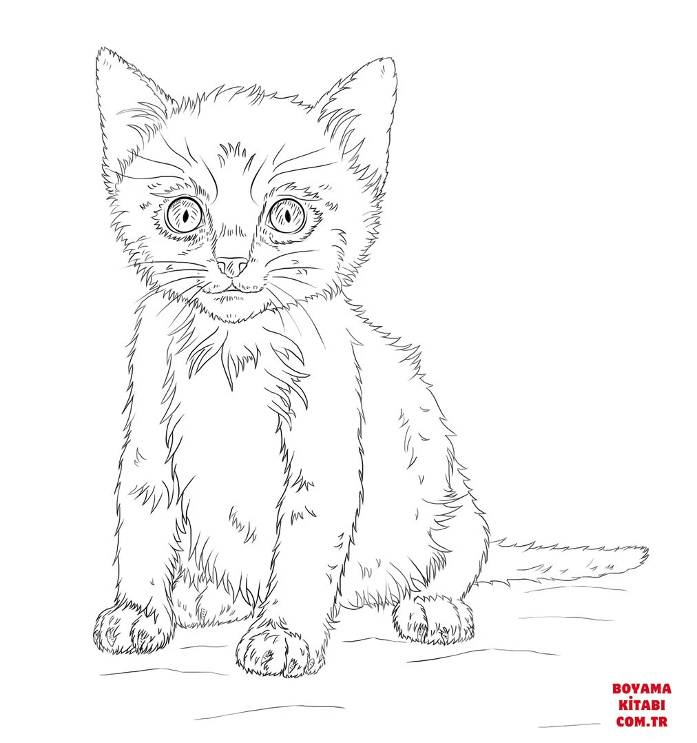 Kedi boyama sayfası – basit çizim, kolay boyama