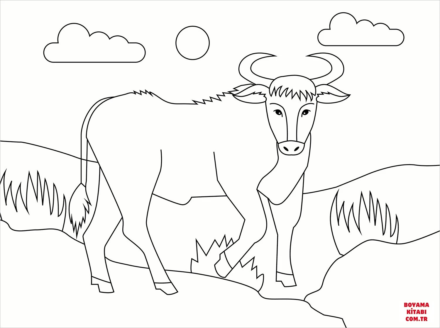 Sığır boyama sayfası – çocuk aktivitesi, PDF indir